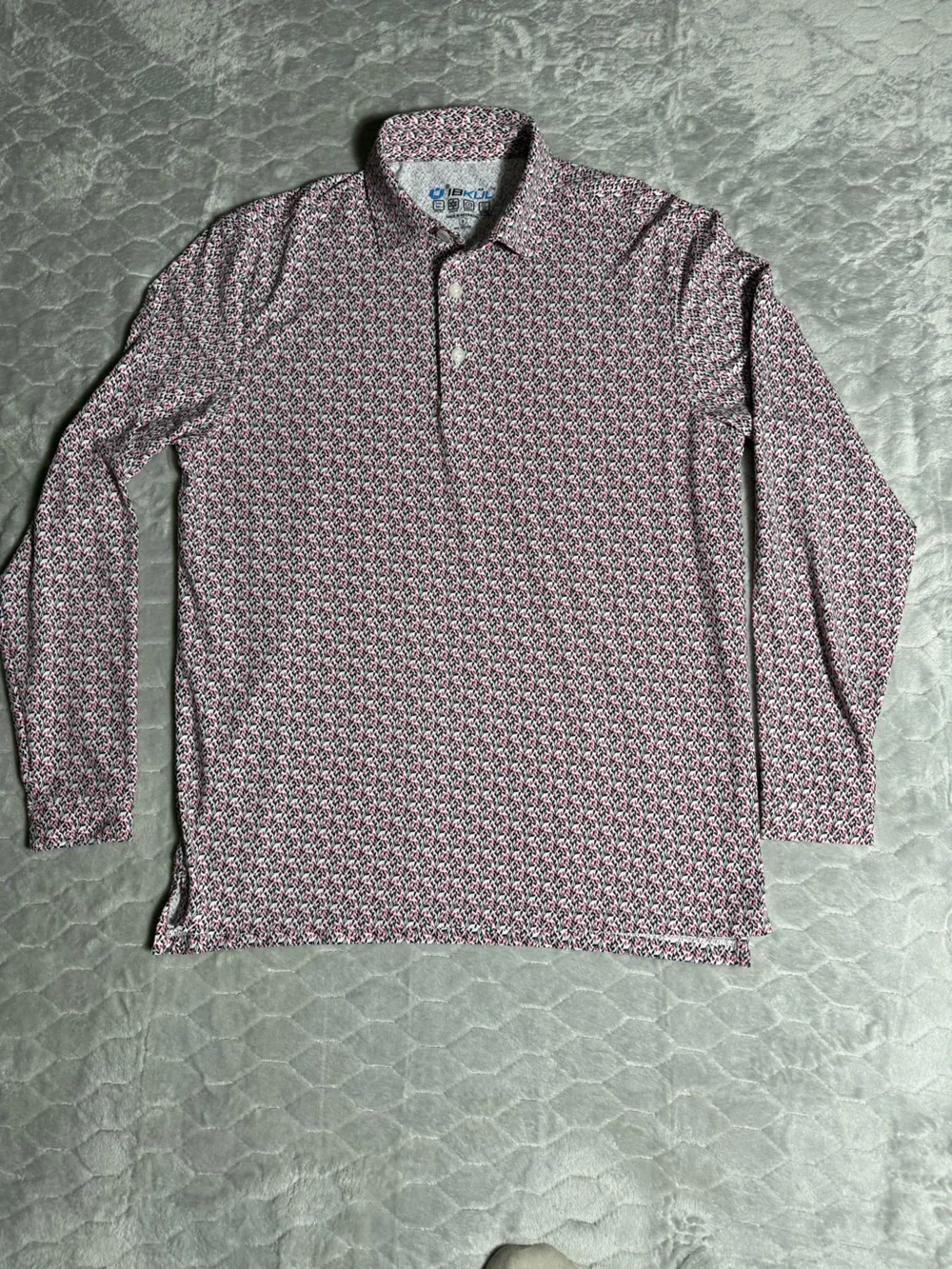 IBKUL Long Sleeve Performance‎ Golf Polo Small Floral Resort Preppy
